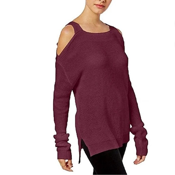 Hooked Up by IOT Burgundy Cold Relaxed Fit Shoulder Sweater Size S - Picture 2 of 4